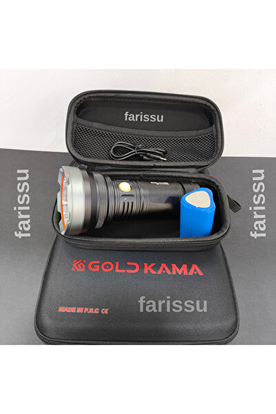 farissu Goldkama 100W Şarjlı El Feneri – 3×18650 Pil, 8800 mAh, 1000m-1500m M...