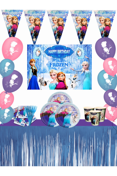 snowparty مجموعة زينة لحفلات أعياد الميلاد مكونة من 32 شخصية من فروزن إلسا مع لافتة معدنية وتنورة طاولة