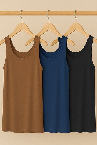 EFFE 3 Pieces A-Line Plus Size Cotton Thick Strap Tank Top T-Shirt
