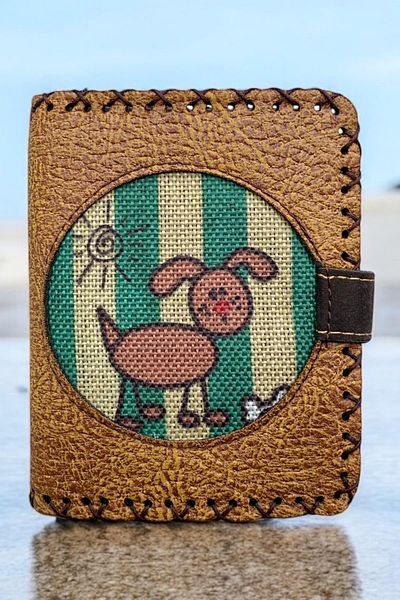 Fildişi Aksesuar Handmade Women's Wallet Vegan Leather Mustard Color with Cute Dog Image