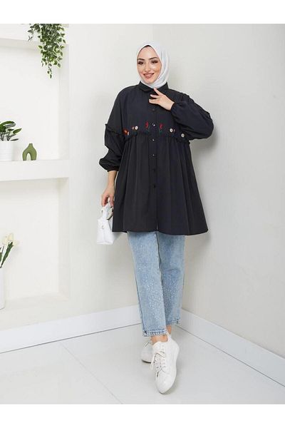 moda periy Women's Summer Style Embroidery Detailed Hijab Tunic