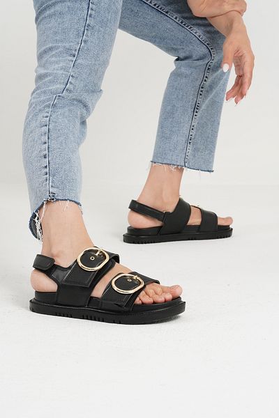 Beyond Women's Black Buckle Double Strap Sandals 3.5cm Byndstrd01