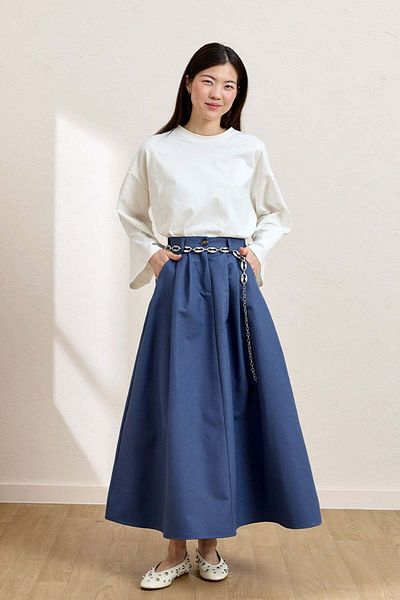 Ceylan Otantik Indigo Linen Single Button Skirt