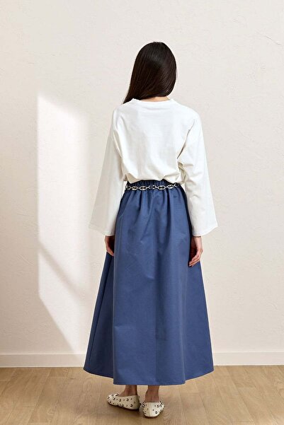 Ceylan Otantik Indigo Linen Single Button Skirt
