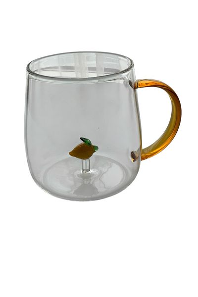 Madame Coco Lucia Yellow Glass Mug – 400 ml |   Borosilicate Heat Resistant Stylish Glass