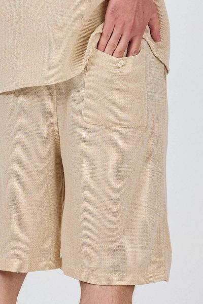 Cosplay Men's Beige Linen Look Summer Shorts Suit - Shirt & Shorts Two-Piece Combination