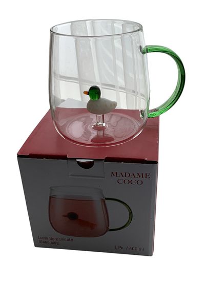 Madame Coco Lucia Borosilicate Glass Mug – 400 ml |   Green Color |   Stylish & Heat Resistant Design