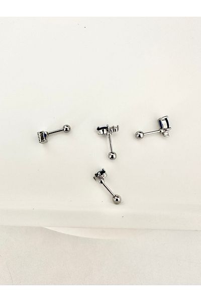 My Bellas Jewels Surgical Steel Emerald Color Zircon Stone Piercing Earrings, Helix, Tragus, Flat, Lobe Matched (1 Piece)