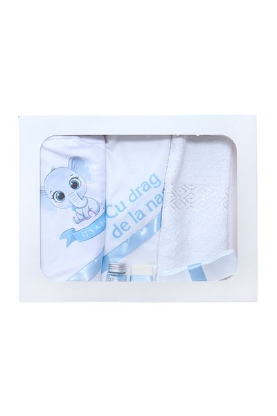 Recostore Trusou cu elefant botez baieti, 6 piese, bleu, REC2188
