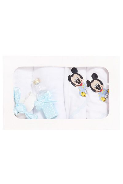 Recostore Trusou botez brodat cu Mickey Mouse, alb-bleu, 7 piese,REC1765