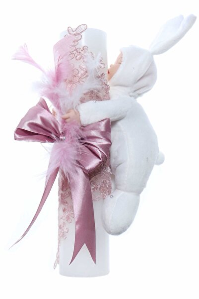 Recostore Lumanare botez cu bebelus atasat, roz pudrat, 30x6 cm, REC2214