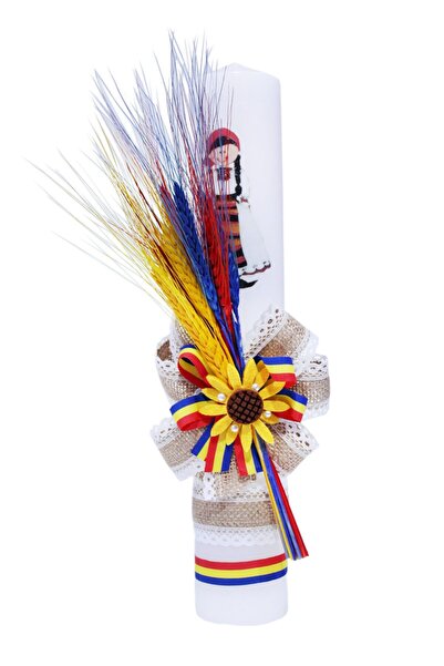 Recostore Lumanare traditionala botez, cu imprimeu tarancuta, 35x5 cm, REC168