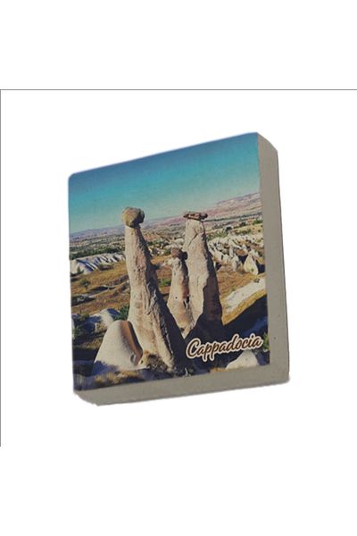 Sadrazam Cappadocia Ürgüp Fairy Chimneys (Three Beauties) - Printed Natural Stone Magnet (5 X 5 Krt-158)
