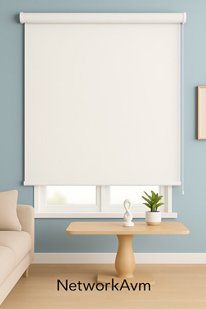 NetworkAvm Ithal Kalın Beyaz Zebra Stor Güneşlik Perde Etek Düz Alüminyum Kasa, Metal Ayak