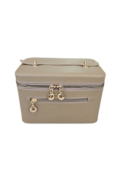 ÖZER KUTU Leather Mirrored Makeup, Care and Travel Case with Carrying Handle, Box (14X21X14 cm)