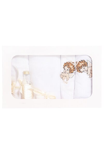 Recostore Trusou botez brodat cu ingeras, alb-ivoire, 7 piese,REC1761