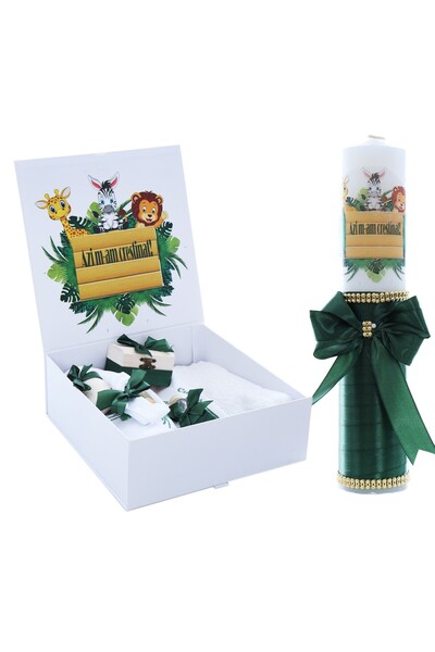 Recostore Safari «Σήμερα βαφτίστηκα!» κερί και κορμός, σκούρο πράσινο, REC2414