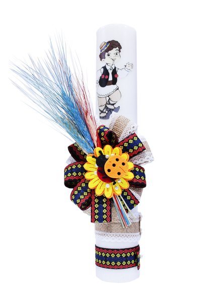 Recostore Lumanare traditionala botez, cu imprimeu taranus, 35x5 cm, REC172