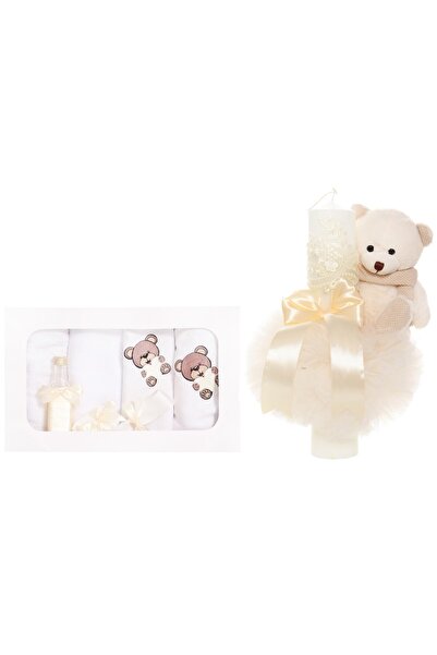 Recostore Σετ βαπτιστικού δώρου και κεριού, αρκουδάκι, λευκό ελεφαντόδοντο, 8...