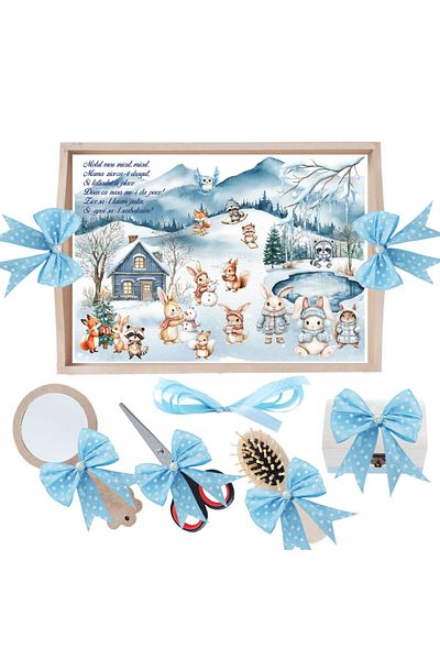 Recostore Set tava taiere mot, Animalutele Iarna, bleu, 6 piese, 35x20 cm, REC1967/278
