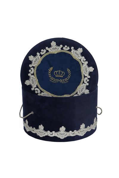 Recostore Navy blue velvet suitcase transport box with Crown, REC3004