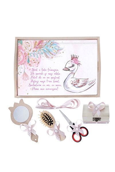 Recostore Tava mot fete, cu Lebada, roz pudrat, 6 piese, 35x20 cm, REC1967/113