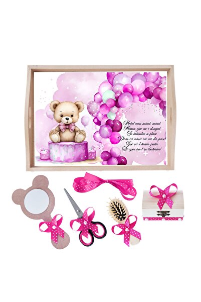 Recostore Set tava taiere mot/ turta, Ursulet cu baloane, ciclam, 6 piese, 35x20 cm, REC1967/268