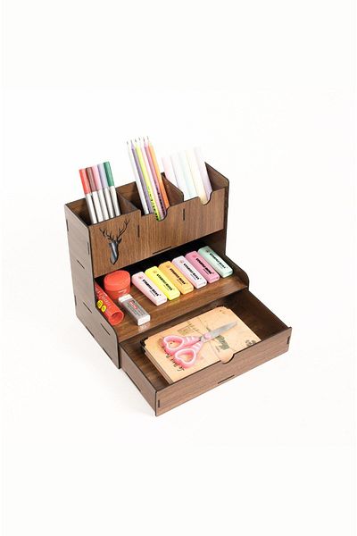 kutuTR Notpa Drawer Deer Patterned Desktop Pen Holder Organizer Disassembled