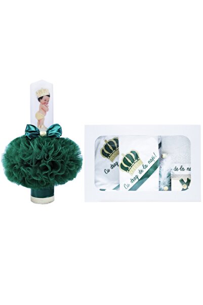 Recostore Set trusou si lumanare , verde, coroana de print si "cu mult drag d...