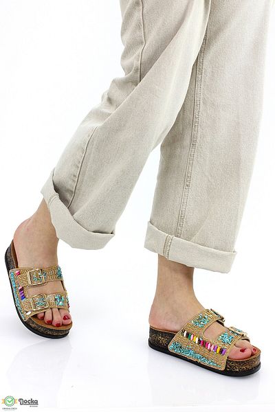 DOCKA Women's Soft Anatomical Sole Stone Detailed Slippers Fl5Y/T8041