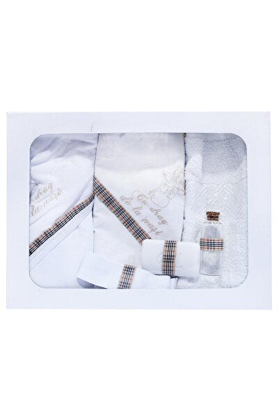 Recostore Trusou botez, alb-crem, cu ingeras brodat, 6 piese, REC276