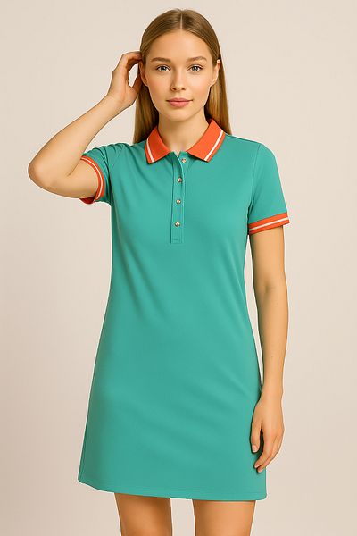 Giyim Dünyası Women's Polo Neck Short Sleeve Dress Water Green