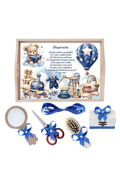 Recostore Set tavita taiere mot, Ursulet cu balon, albastru electric, 6 piese, 35x20 cm, REC1967/341