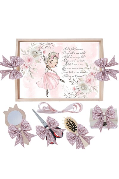 Recostore Tava mot fete, cu Balerina, roz pudrat, 6 piese, 35x20 cm, REC1967/290