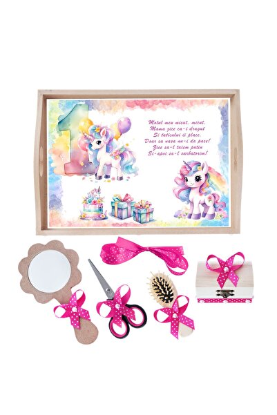 Recostore Tava mot fete la fete, cu Unicorn, ciclam, 6 piese, 35x20 cm, REC1967/255