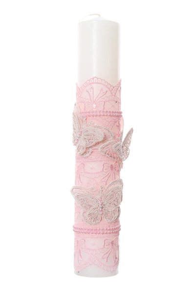 Recostore Lumanare botez roz si fluturi, 35 cm, REC2181