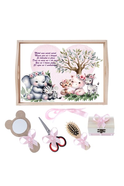 Recostore Tava mot fete la fete, cu animalute, roz, 6 piese, 35x20 cm, REC1967/254