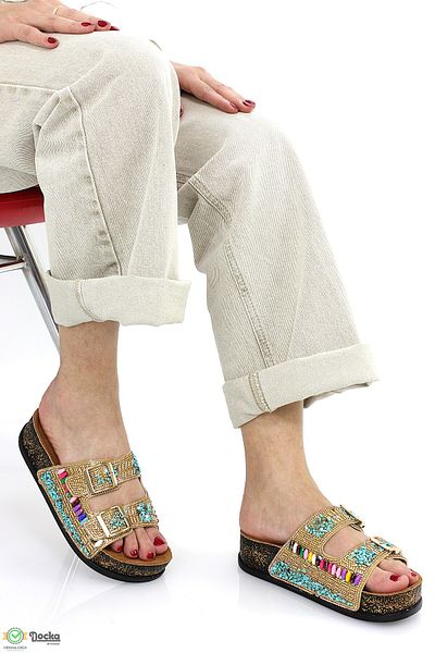 DOCKA Women's Soft Anatomical Sole Stone Detailed Slippers Fl5Y/T8041