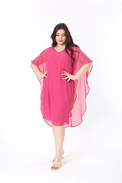 Şans Women's Plus Size Fujya Chiffon Cape Stone Detailed Evening Dress 65N38850