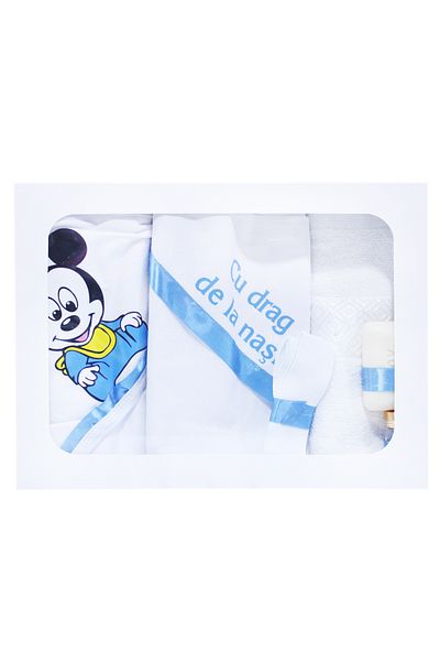 Recostore Trusou Mickey alb-bleu, cu mesaj „Cu drag de la nasi”6 piese, REC266