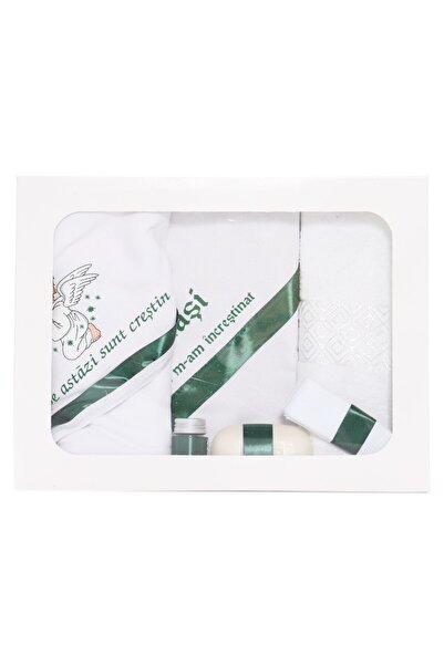 Recostore Trusou botez cu ingeras, alb-verde, mesaj „De azi sunt crestin”, 6 ...