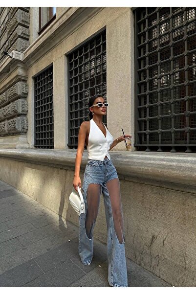 GLAMMOSS L'Atelier Detaliu transparent Pantaloni palazzo negri GLM-320