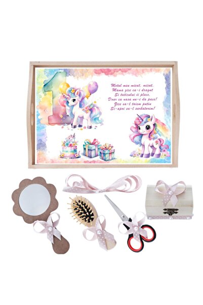 Recostore Tava mot fete la fete, cu Unicorn, roz pudrat, 6 piese, 35x20 cm, REC1967/256