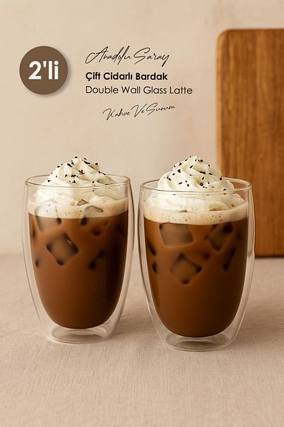 Anadolu Saray 2 Pcs Double Wall 300ml Glass Cup |   Double Wall Glass Latte Glass