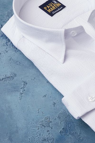 Paul Martin Regular Fit Hidden Collar Buttoned Lycra Summer Seersucker Fabric Shirt