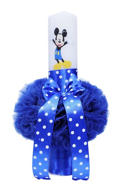 Recostore Lumanare albastru electric botez, cu Mickey Mouse40x7 cm, REC131