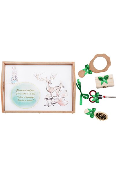 Recostore Tava mot fete, bufnite, vulpita si cerb, 6 piese, verde, 35x20 cm, REC1967/71