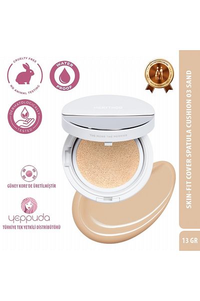 Merythod High Coverage Waterproof Spatula Cushion Foundation 03 Sand Spf50 Pa Skin-Fit Cover Spatula