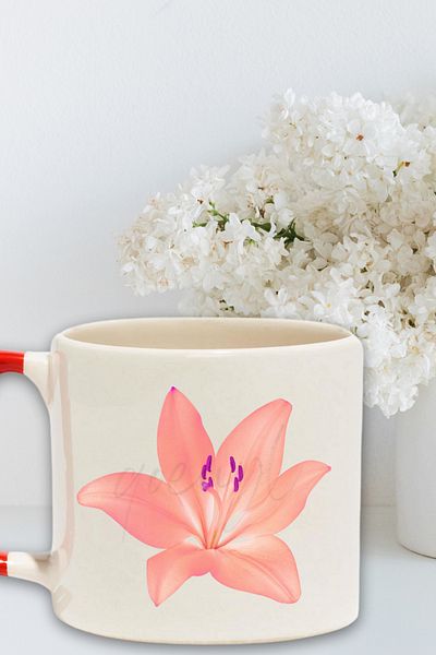 qoeuyl boutique Lily Flower Printed Gift Colorful Modern Ceramic Mug with Handle