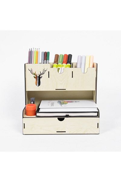 kutuTR Notpa Drawer Deer Patterned Desktop Pen Holder Organizer Disassembled